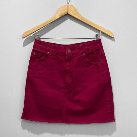 TOPSHOP Moto Dark Pink Jean Denim Skirt 4 - Picture 2 of 10